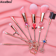 AiceBeu 8Pcs Sakura Sailor Moon Cosmetic Brush Makeup Brushes Set Tools kit Eye Liner Shader Natural Synthetic Pink Hair Make Up 2024 - buy cheap