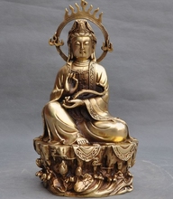 12" Chinese Buddhism brass Lotus ruyi Kwan-Yin Guan Yin goddess Buddha Statue 2024 - buy cheap