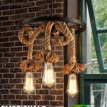 Industrial Loft Black Wheels Hemp Rope Pendant Lamp LED Edison Nordic Vintage Hanging Lights Pendant Lighting Home Decor 2024 - buy cheap