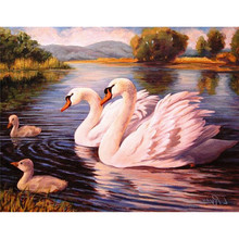 NEW 100% Full Square Drill Diamond Embroidery Swans Family Look Picture 3D Diamond Painting cross-stitch Mosaic kits Wall Decora 2024 - buy cheap