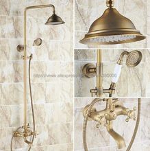 Antique Brass Wall Mounted Rain Shower Faucet Set Tub Mixer Tap Dual Handles Hand Shower Brs124 2024 - buy cheap