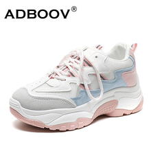 ADBOOV-zapatillas de deporte con plataforma gruesa para mujer, zapatos de suela gruesa plana, de cuero de gamuza, a la moda, 2019 2024 - compra barato