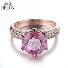 HELON-anillo de compromiso con diamantes de 0,4 quilates, oro rosa sólido de 10K, 4,12 CT, Topacio rosa de 9mm, joyería fina de aniversario de boda 2024 - compra barato