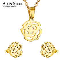 Asonsteel acessórios clássico jóias flor pingentes ouro/cor prata rosa ouro correntes colar feminino festa de casamento por atacado 2024 - compre barato