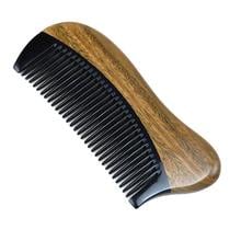 Natural Green Sandalwood Hair Comb - No Static Wooden Fine Tooth Black Buffalo Horn Comb (Green sandalwood) 2024 - buy cheap