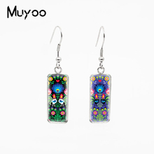 New Fashion Style Polish Folk Art Pattern Design Glass Cabochon Fish Hook Earrings Rectangle Shaped Pendants Jewelry Earrings 2024 - buy cheap