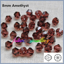 Free Shipping! 144pcs/Lot,  AAA Chinese Top Quality 8mm Amethyst Crystal Bicone Beads 2024 - buy cheap