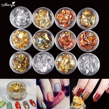 Monja 6/12 Boxes Colorful Laser Full Cover Glitter Nail Foil UV Gel Adhesive Glue Transfer Sequin Nail Decal Manicure Decoration 2024 - buy cheap