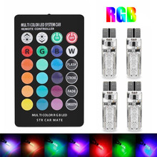 New 4Pcs T10 6SMD 5050 RGB Low Temperature Consumption High Power Colorful Auto Car Lights LED Bulbs w/ Remote Control#269513 2024 - buy cheap