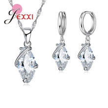 Conjunto de brinco pingente colar cristal branco transparente para mulheres 925 prata esterlina feminina elegante prata conjunto de casamento para mulheres 2024 - compre barato
