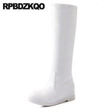 2021 Fall Big Size 10 43 Shoes Round Toe Slim Equestrian Knee High White Flat Cheap Riding Long Waterproof Winter Boots Women 2024 - buy cheap