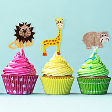 Decoración de Pastel de animales para fiesta de cumpleaños de niños, temática de selva Tropical, jirafa de la selva, flamenco, elefante, no tejida 2024 - compra barato
