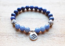 Blue Aventurine Mala Beads Bracelet Bule Yoga OM Bracelet Balck Dalmatian Jaspers Mala Bracelets Healing Spiritual Jewelry 2024 - buy cheap