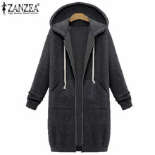 ZANZEA 2020 Autumn Winter Casual Women Long Hoodies Sweatshirt Coat Pockets Zip Up Outerwear Hooded Jacket Plus Size Tops 2024 - buy cheap