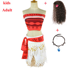 Vestido de princesa Vaiana para niños y adultos, conjunto completo de Cosplay, peluca con Collar, para fiesta de Halloween 2024 - compra barato