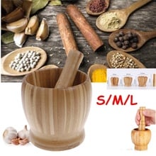 Mill Wooden Mortar And Pestle Set Garlic Pot Grinding Bowl Kitchen Tools & Gadgets Herb Mill Crusher 2024 - buy cheap