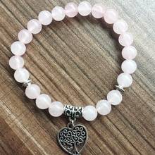 Bracelet For Women And Men 8MM Pink Crystal Bracelet Love life tree pendant Yoga Prayer Beads Bracelets Mala Beads Bracelets 2024 - buy cheap