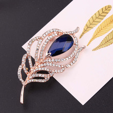 TODOX Brooch NEW Fashion blue glass crystal feather exquisite plant Rhinestone pins garment accessory party wedding gift for man 2024 - buy cheap