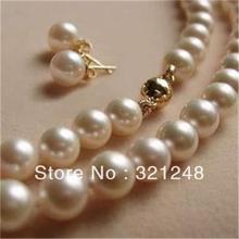 Collar de perlas de imitación de concha blanca, pendientes redondos de 8mm, conjunto de joyería de moda, regalos de gran oferta, 18 pulgadas, GE1057 2024 - compra barato