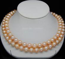 Jewelry Pearl Necklace wholesale good Natural 8-9mm  pink pearl necklaces 32"Long With gold clasp  Free Shipping 2024 - buy cheap