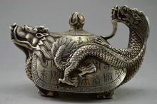 Bule tartaruga dragão prateado, artesanato chinês antigo com bule com marcação kangxi 2024 - compre barato