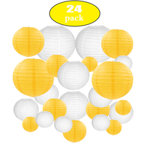 Linternas de papel chino para decoración de boda, linternas de papel de 6-12 pulgadas, color amarillo y blanco, surtido de tamaños, 24 unidades 2024 - compra barato
