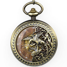 Relógio de bolso mecânico, 5 peças bronze madeira mostrador masculino movimento de bolso numeral romano relógio requintado com caixa para homens mulheres 2024 - compre barato