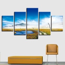 Marco de pintura para decoración de pared, lienzo de paisaje Modular de montaña y cielo azul, HD, estampado pintura, arte, 5 piezas 2024 - compra barato