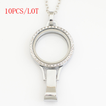 10PCS/LOT,30mm magnetic floating lockets with rhinestones,with free 50-55cm chain FN0036 2024 - buy cheap