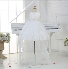 White Chiffon Flower Girls Dresses For Wedding Gowns Trailing Bead Appliques Lace Girl Birthday Dress Tulle Pageant Dresses 2024 - buy cheap