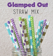 100pcs Mixed Colors Glamped Out Paper Straws,Purple chevron,purple dot, lime chevron, gold sailor stripe 2024 - buy cheap