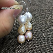 summer stely popular hook dangle earring freshwater Cultured AAA pearl Mixed color white pink purple Rainbow Lustrous 2024 - buy cheap
