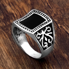 Anel de esmalte preto vintage masculino, anel de prata antigo com design minimalista 2024 - compre barato