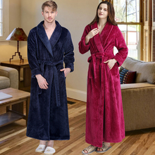 Men Women Winter Extra Long Thicken Grid Flannel Warm Bath Robe Luxury Soft Thermal Bathrobe Mens Dressing Gown Male Sexy Robes 2024 - buy cheap