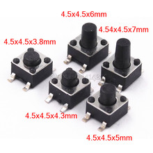 Mini interruptor de botón táctil momentáneo, Panel PCB de 4,5x4,5mm, SMT, 4 pines, 4,5x4,5x3.8/4, 3/5/6/7 MM, 4,5x4,5x3,8 MM, 4,3 MM, 5MM y 6MM 2024 - compra barato