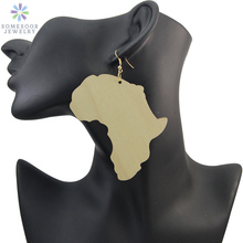 SOMESOOR-pendientes de gota de madera Africana sin terminar con mapa de la madre AFRO, joyería de oreja Tribal étnica hecha a mano para mujeres negras 2024 - compra barato