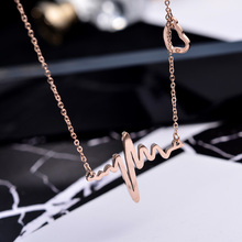 YUN RUO Rose Gold Color Elegant Heartbeat Pendant Necklace for Woman Girl Fashion Gift 316 L Stainless Steel Jewelry Collar 2024 - buy cheap