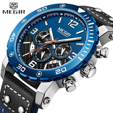 MEGIR новый модный синий мужской роскошный бренд часов, хронограф, мужские военные спортивные водонепроницаемые часы, аналоговые кварцевые часы 2022 - купить недорого