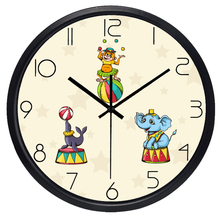 Playful Circus Wall Clock For kids Room, Glass Cover Metal Frame Clock 2024 - buy cheap