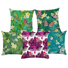 Fronha de travesseiro decorativa, capa de almofada curta de pelúcia verde com folha de flor colorida para carro, sofá, casa 2024 - compre barato