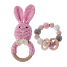 2Pcs/Set Baby Wooden Teether Bracelet Crochet Chewing Toy Bunny Teething Ring 2024 - buy cheap