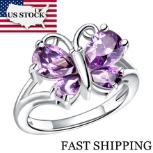 US STOCK 15% Off Uloveido Purple Wedding Jewelry Engagement Ring Butterfly Charms Rings for Women Size 6-9 Rose Gold Color J295 2024 - buy cheap