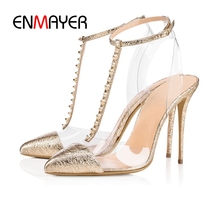 ENMAYER Women Fashion High Heel Pumps  PU  Pointed Toe  Casual Rivet  Zapatos De Mujer De Moda 2019 De Vestir Size 35-45 LY1236 2024 - buy cheap