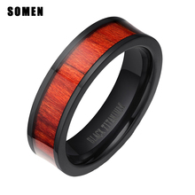 Retro 6mm Mahogany Wood Ring Women Black Titanium Promise Rings Female Wedding Band Engagement Fashion Jewelry Comfort Fit 2024 - buy cheap