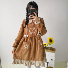 Mori Girl-vestido informal Kawaii para mujer, ropa de pana de manga larga con volantes Vintage, estilo japonés, Lolita, Peter Pan 2024 - compra barato