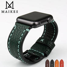 Ремешок для часов MAIKES, модный зеленый кожаный ремешок для Apple Watch, 42 мм, 38 мм, серия 4/3/2/1, iWatch, 44 мм, 40 мм 2024 - купить недорого