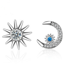 New Star Moon Zircon Asymmetry Stud Earrings For Women Trend Creative 925 Sterling Silver Party Gift Jewelry Accessories SAE376 2024 - buy cheap