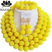 Conjunto de joyería africana de cuentas nigerianas, collar de plástico, pulsera y pendientes, marca famosa Majalia GG-422, color amarillo, A la moda 2024 - compra barato