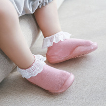 Детские носки с резиновой подошвой; кружевная обувь для малышей; детские носки; детские Нескользящие кожаные носки-тапочки; детские Тапочки 2024 - купить недорого