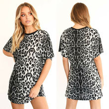 Leopard Print Mini Dresses 2019 New Women Summer Casual Short Sleeve O-Neck Loose Leopard Print Mini Dress 2024 - buy cheap